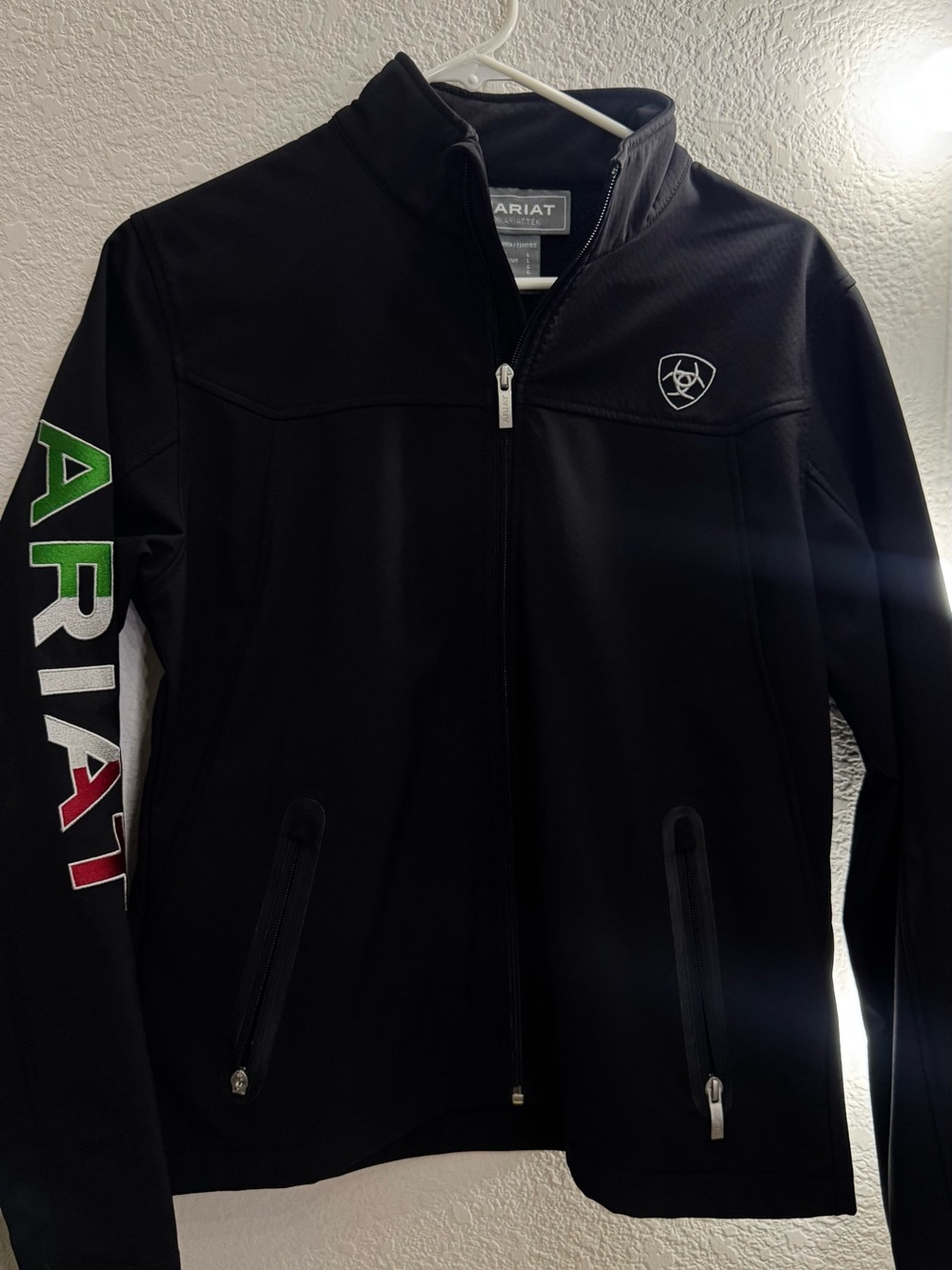 Ariat Black Full-Zip Bomber Jacket with Tricolor Sleeve Logo